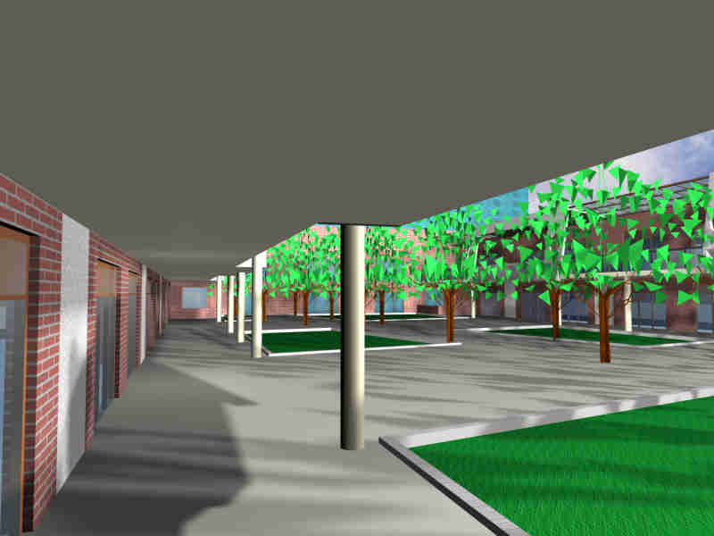 Vista prospettica della corte interna al piano terra